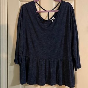 Est 1948 Plus Size Top Size 22/24W Blue Poly/Rayon Back Cross Tie Ruffle Bottom